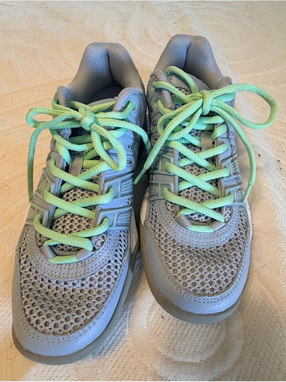 Prince Women's Light Gray Sneakers with Mint Green Laces